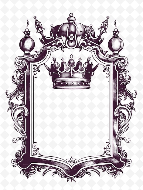 PSD png kings crown frame art con decorazioni di scettro e sfera borde illustration frame art decorative