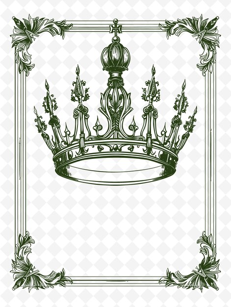 PSD png kings crown frame art con decorazioni di scettro e sfera borde illustration frame art decorative