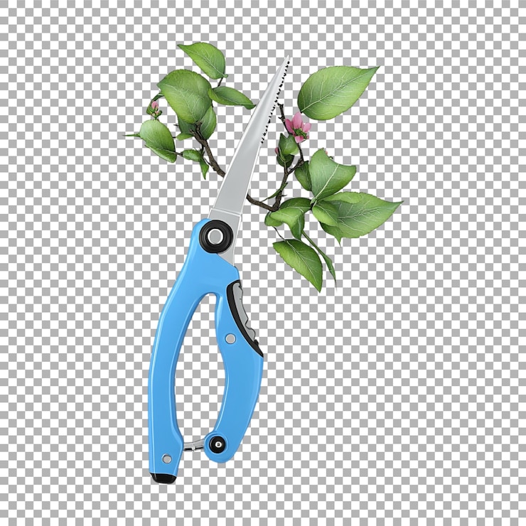 PSD png kitchen shears with flower on transparent background