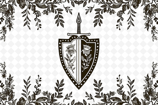 PSD png knights armor frame art with sword and shield decorations bo ilustracja frame art decorative