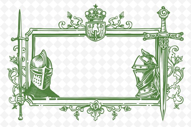 PSD png knights helmet frame art con decorazioni di lance e cavalli bo illustration frame art decorative