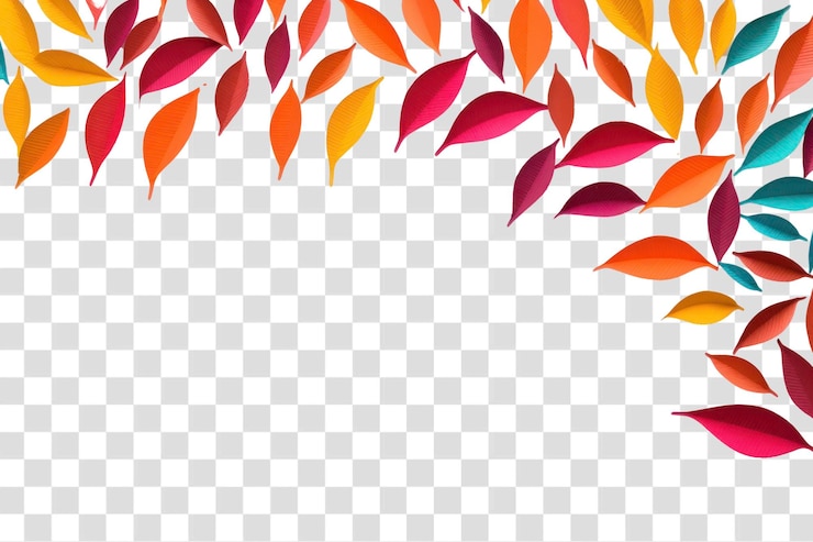 PSD png kolorowe liście, krawędzie, tło, wzór origami