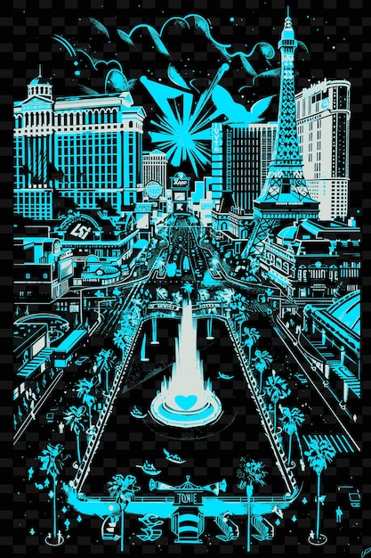 PSD png las vegas strip con stravagante scena di strada e casino arc illustrazione citys scene decorazione artistica