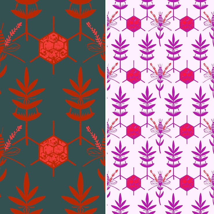 PSD png lavender leaves with bee silhouette and provincial design ar nature pattern outline art design