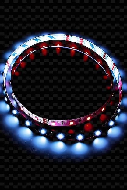 PSD png led tape decal with bright lights and electronic components creative neon y2k shape decorative