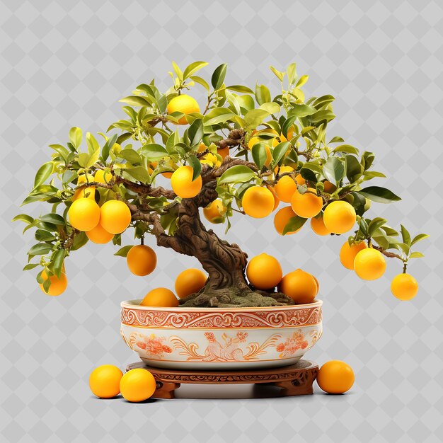 PSD png lemon bonsai tree terracotta pot glossy leaves citrus concept transparente diversi alberi decorazione