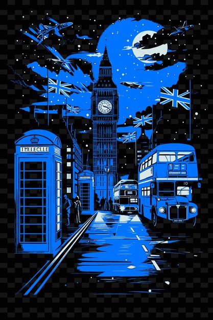 PSD png londen met britse straat scène en rode telefoonhokjes doen illustratie citys scene art decor