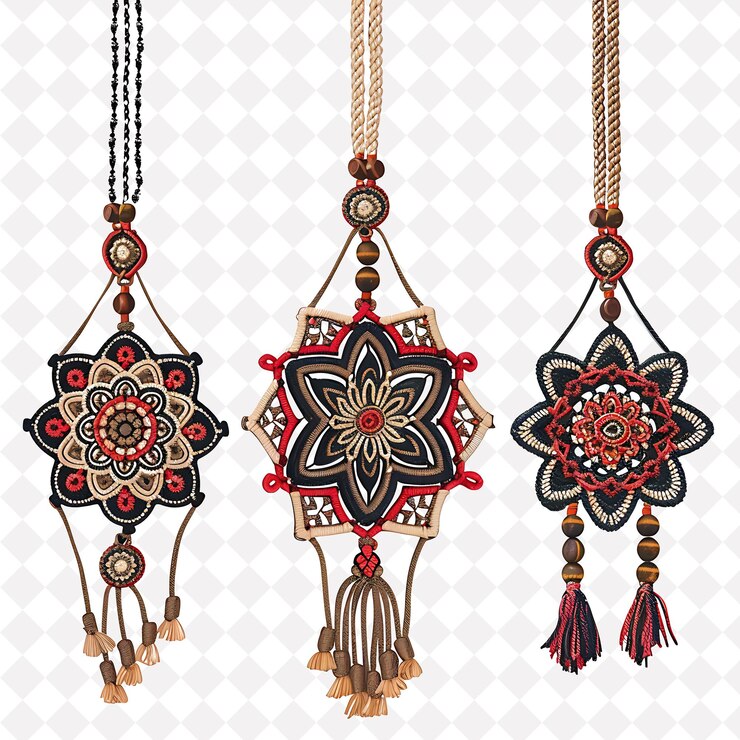 PSD png macrame cord with mandala borderlines design embellished wit creative nature design art