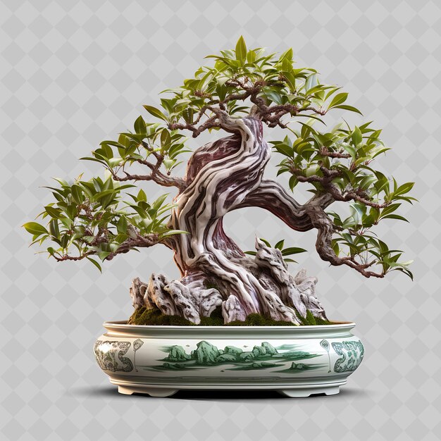 PSD png magnolia bonsai tree marmo pot foglie luccicanti concorso classico trasparente diversi alberi decorazione