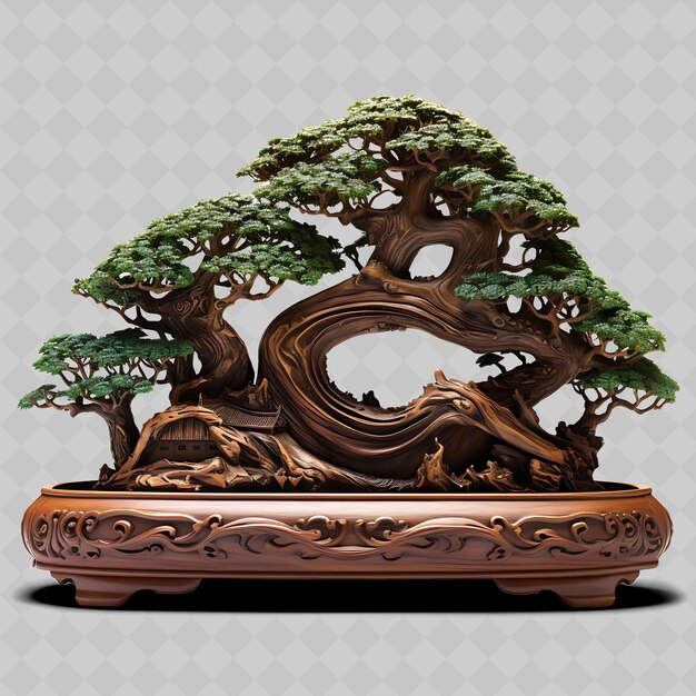 Png mahogany bonsai tree carved wooden pot compound leaves exoti transparent diverse trees decor