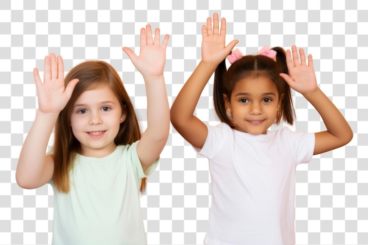 PSD png małe dzieci przyjaciele ręce w górę portret wspólnoty fotografii