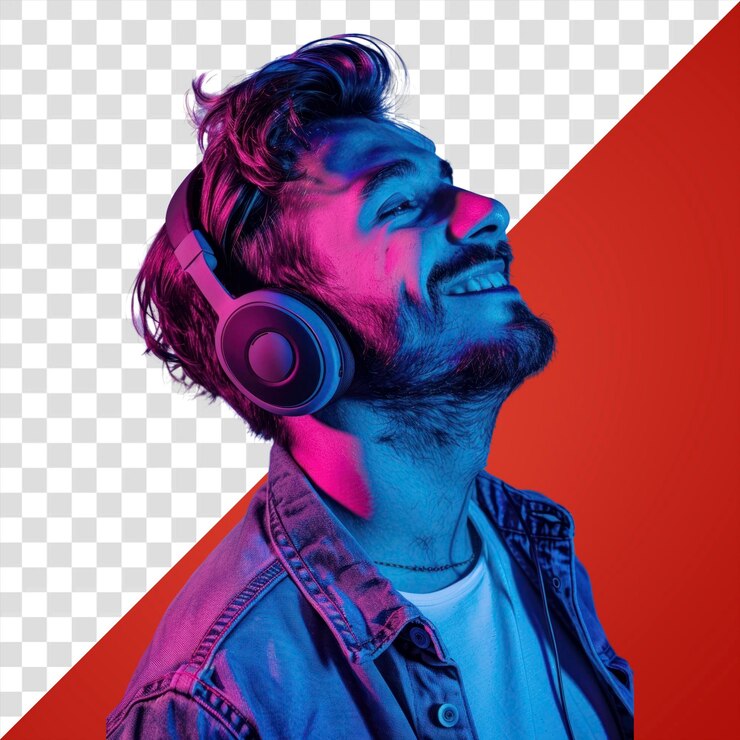 PSD png man enjoying music headphones