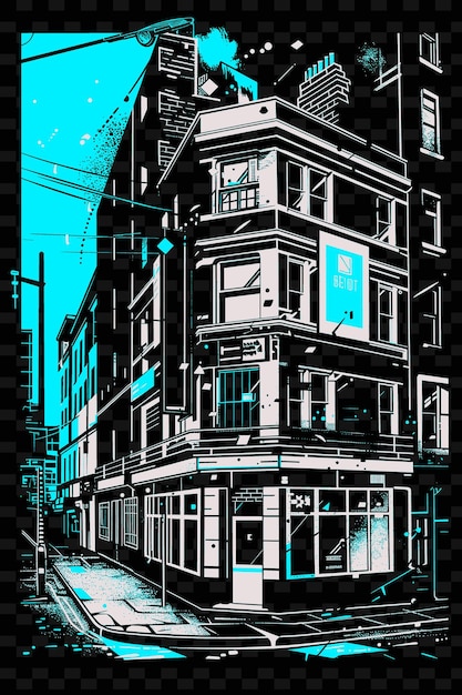 PSD png quartiere settentrionale di manchester con edgy street scene street un'illustrazione citys scene art decor