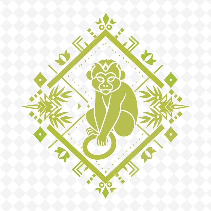 PSD png 芒果与马莫塞特轮和几何设计与梅轮廓动物和热带叶子