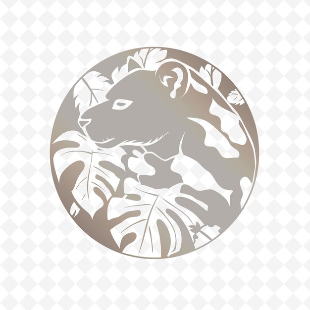 Png mangosteen with coati silhouette and simplify design with ca outline animal and tropical leave