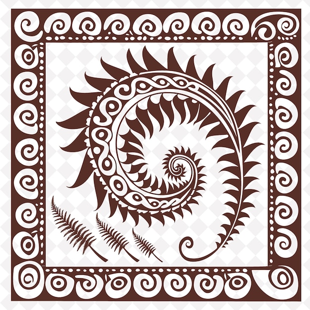 PSD png maori tribal stamp met spiraalpatronen en vishaken voor d traditional outline art collection