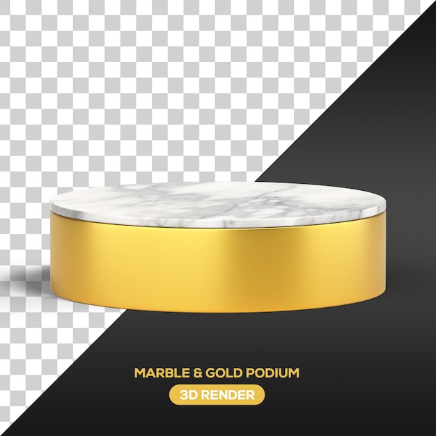 PNG Marble and Golden podium 3d realistic render with transparent background for Product Display