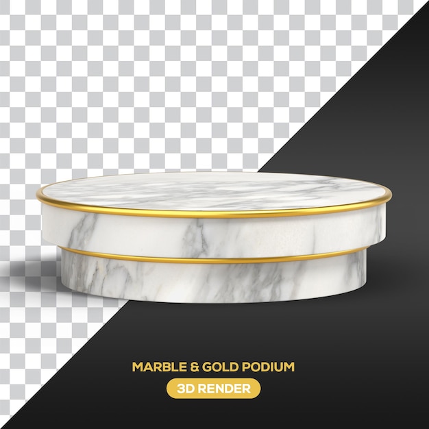 PSD png marble and golden podium 3d realistic render with transparent background for product display