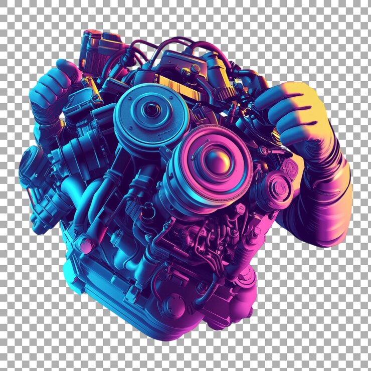 PSD png mechanic servicing a car engine against transparent background