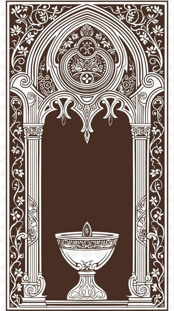 PSD png almoners medievali borsa cornice arte con monete e elemosine ciotola decorazione illustrazione cornice arte decorativa