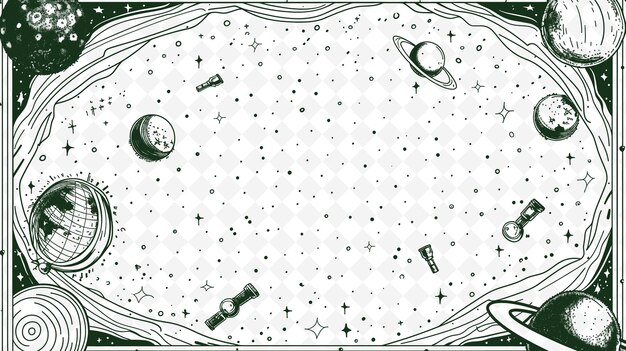 PSD png 중세 천문학 프레임 아트 천체 구와 망원경 일러스트레이션 프레임 예술 장식