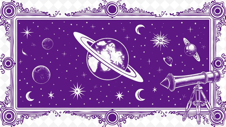 PSD png medieval astronomy frame art with celestial sphere and teles illustration frame art decorative