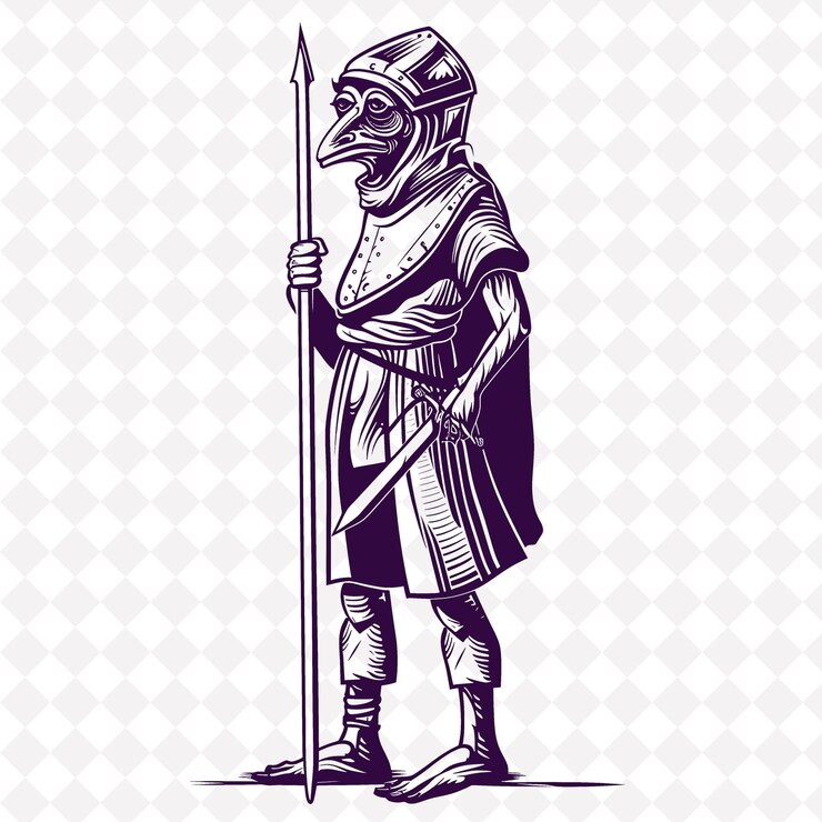 PSD png medieval bec de corbin man with a bec de corbin with a focus medieval warrior character shape