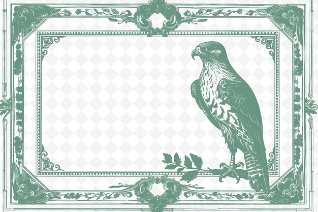 PSD png medieval falconry frame art with falcon and leather glove de illustration frame art decorative