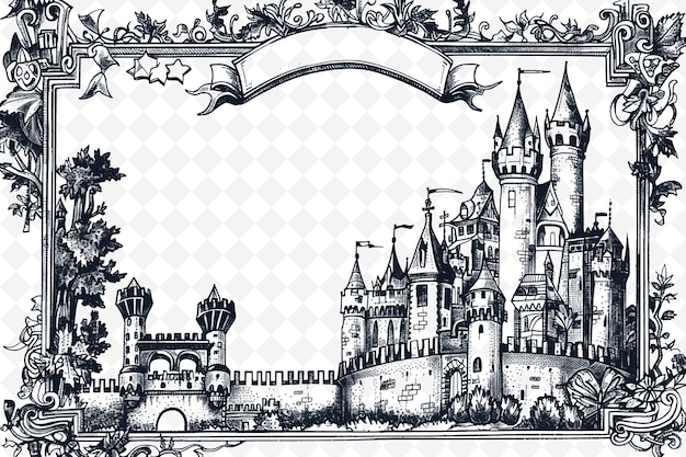 Png средневековое рамное искусство с декорациями замка и рыцарей граничная иллюстрация рамное искусство декоративное