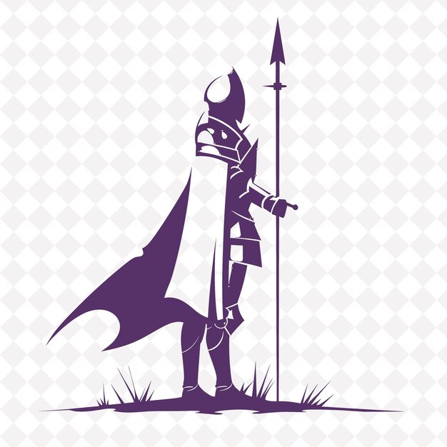 Png medieval halberdier with a halberd with a focused expression medieval warrior character shape