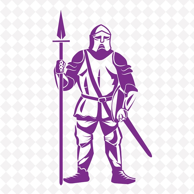 PSD png medieval pikeman with a pike with a stoic expression standin medieval warrior character shape