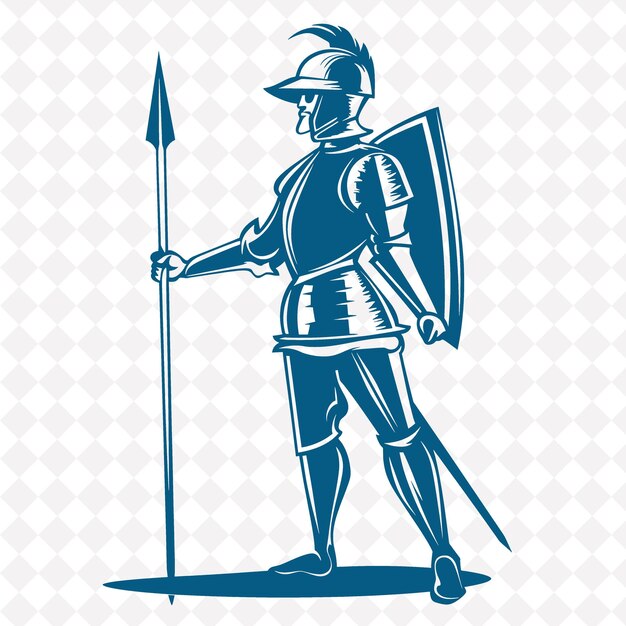 PSD png medieval pikeman with a pike with a stoic expression standin medieval warrior character shape