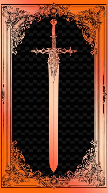 PSD png medieval postcard design with historic frame style design de outline arts scribble decorative