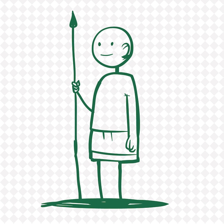 PSD png medieval quarterstaff man with a quarterstaff with a calm ex medieval warrior character shape