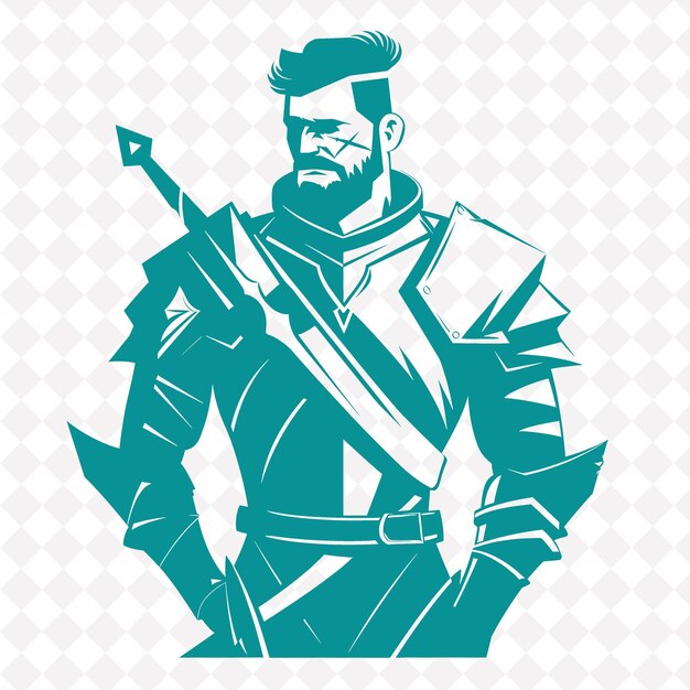 PSD png medieval shotel man with a shotel with a focused expression medieval warrior character shape