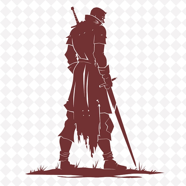 PSD Средневековый фехтовальщик, владеющий мечом с хитрой формой средневекового воина