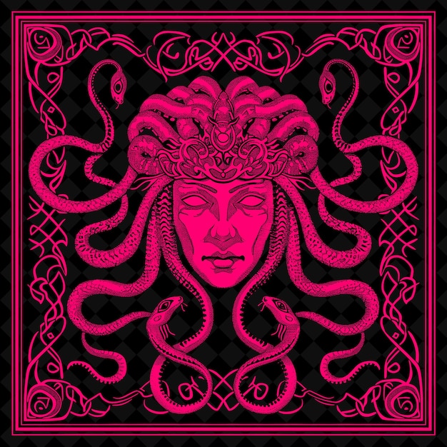 PSD png medusa volkskunst met slangen en haar voor decoraties in de illustratie outline frame decor