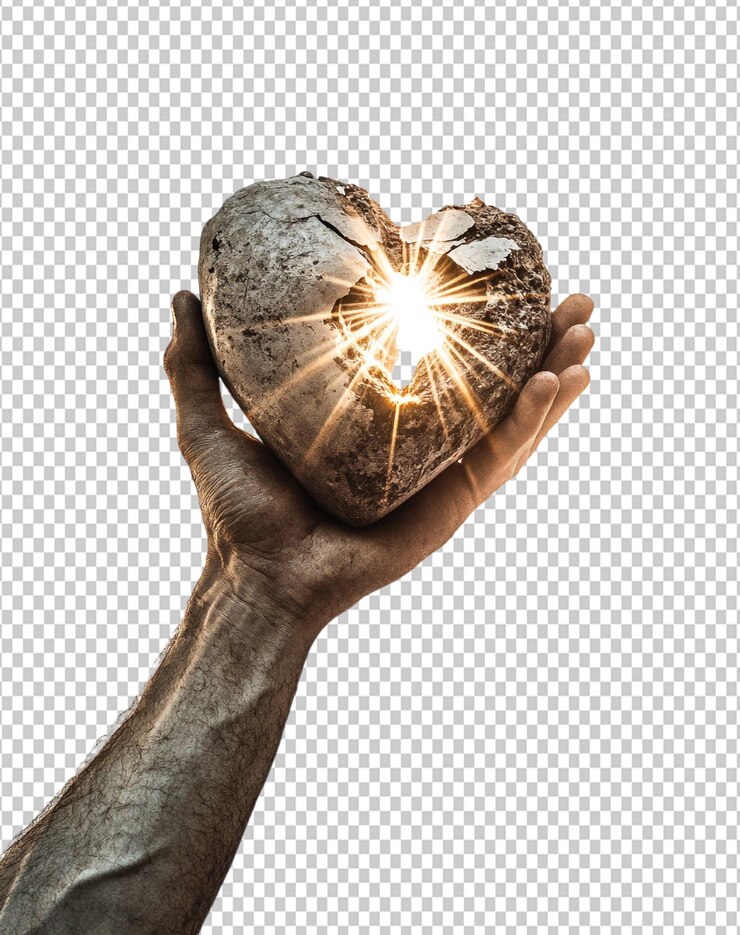 PSD png-menselijke hand die een glinsterend hart vasthoudt