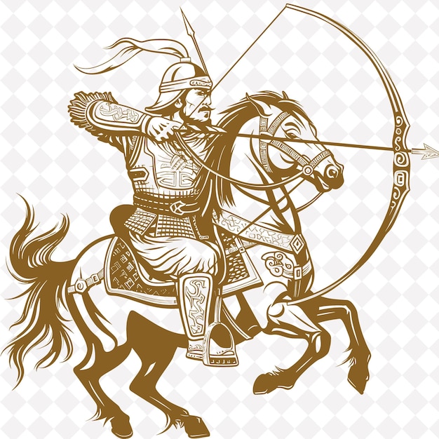 PSD png guerriero mongolo con un arco composto un'espressione feroce in forma di personaggio di guerriero medievale