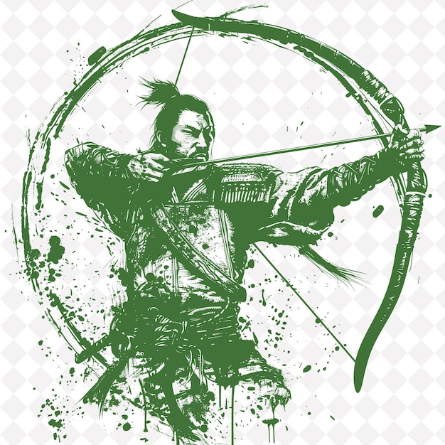 PSD png guerriero mongolo con un arco composto feroce e focalizzato pronto guerriero medievale forma del personaggio