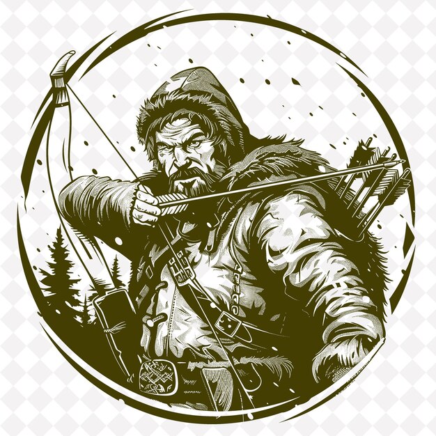 PSD png guerriero mongolo con un arco composto sorride disegnando l'arco guerriero medievale forma del personaggio