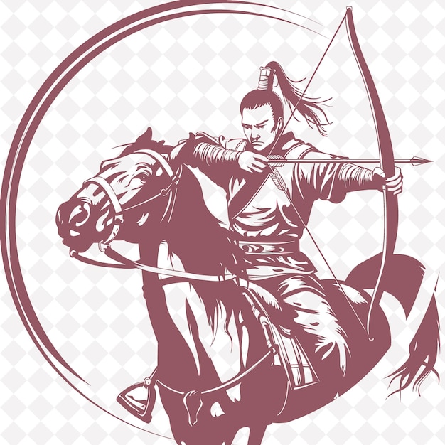 PSD png mongolian archer with a composite bow focused and ready taki medieval warrior character shape