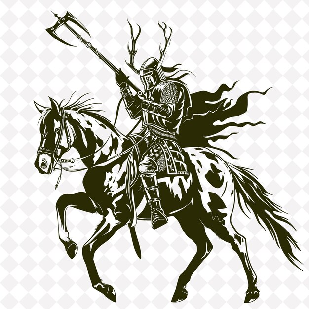 PSD png mongołski wojownik z włócznią i macem wyrażający agresję średniowieczny wojownik kształt postaci