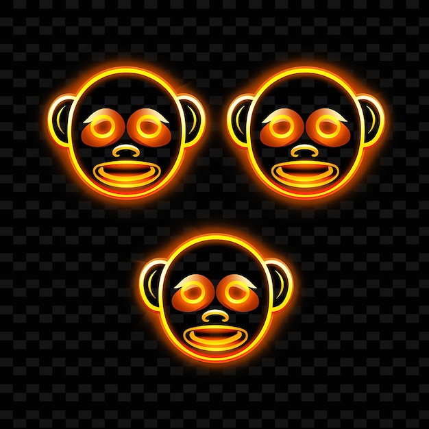 PSD png monkey face icon emoji met lachen huilen plagen plagen en puzzelen neon lijnen y2k vorm opvallend