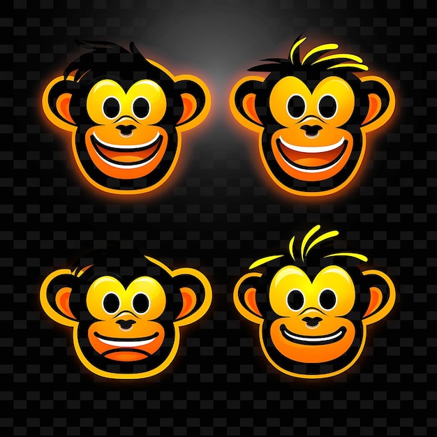 PSD png monkey face icon emoji con risate, pianti, derisione e puzzle linee al neon y2k forma accattivante