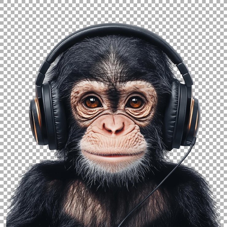 PSD png monkey wearing headphone on transparent background ai generated
