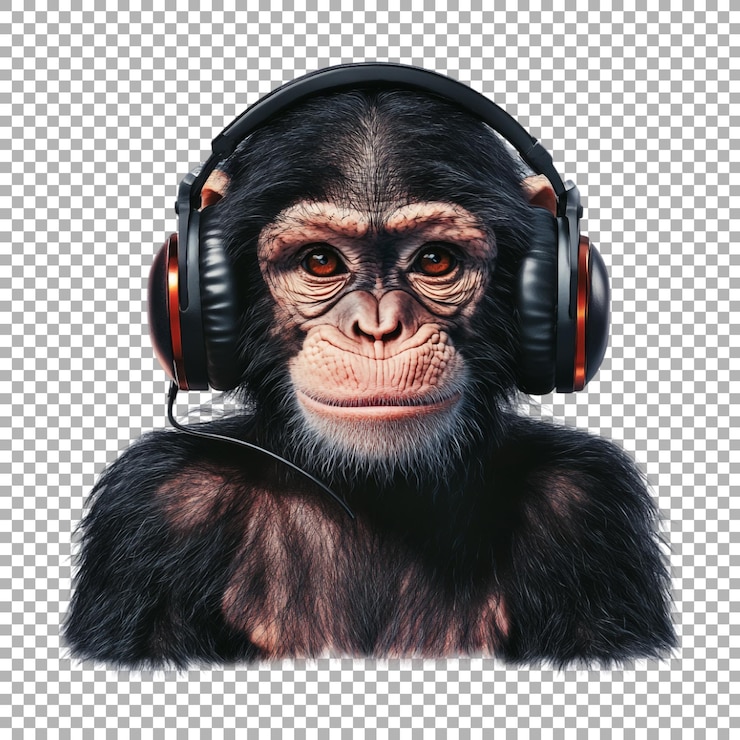 PSD png monkey wearing headphone on transparent background ai generated