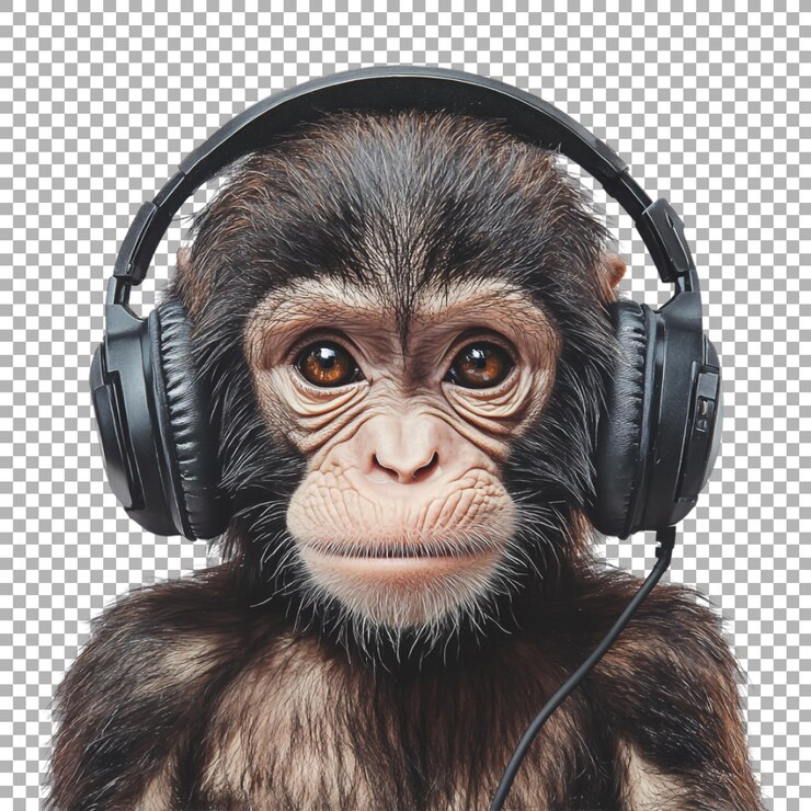 PSD png monkey wearing headphone on transparent background ai generated