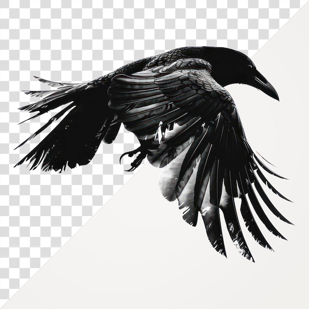 png monochrome raven in flight