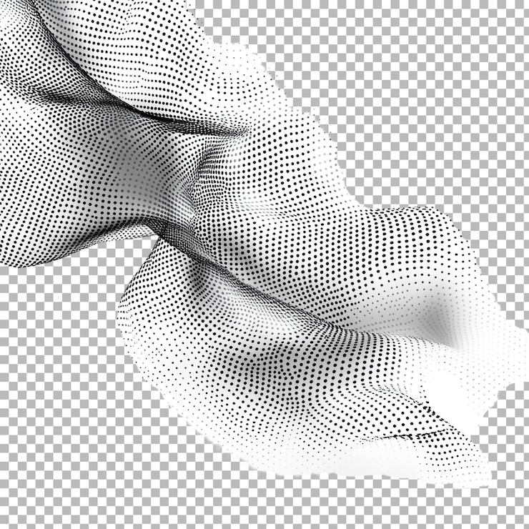 PSD png monochrome wave pattern composed of dotted lines against transparent background